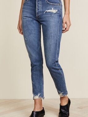Agolde Blue Women's Straight-Leg Distressed Jeans